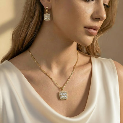 Brillante Cubic Zirconia Hoop Earrings & Pendant Set