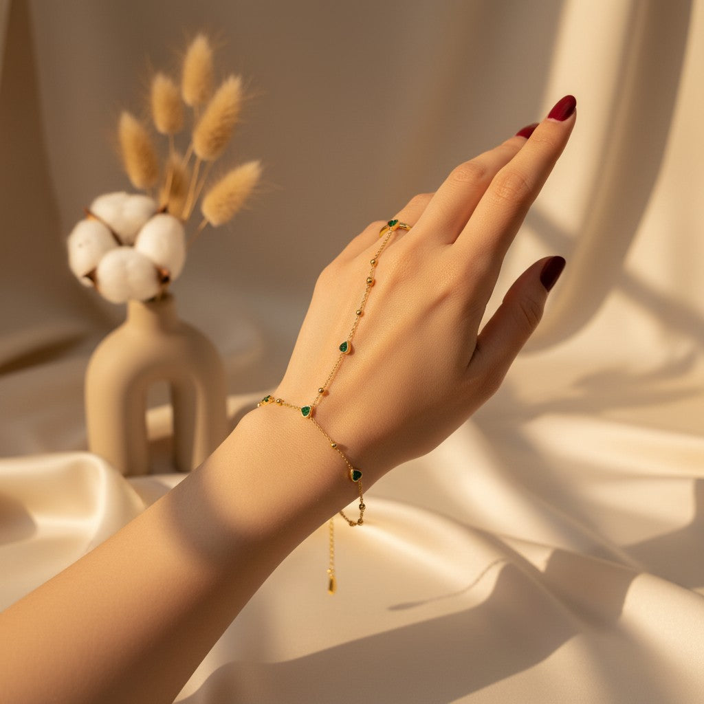 Amore Slave Bracelet with Green Hearts