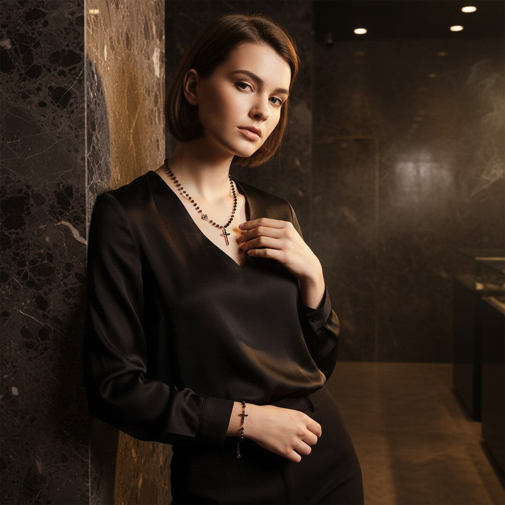 Nero Cross Necklace & Bracelet Set