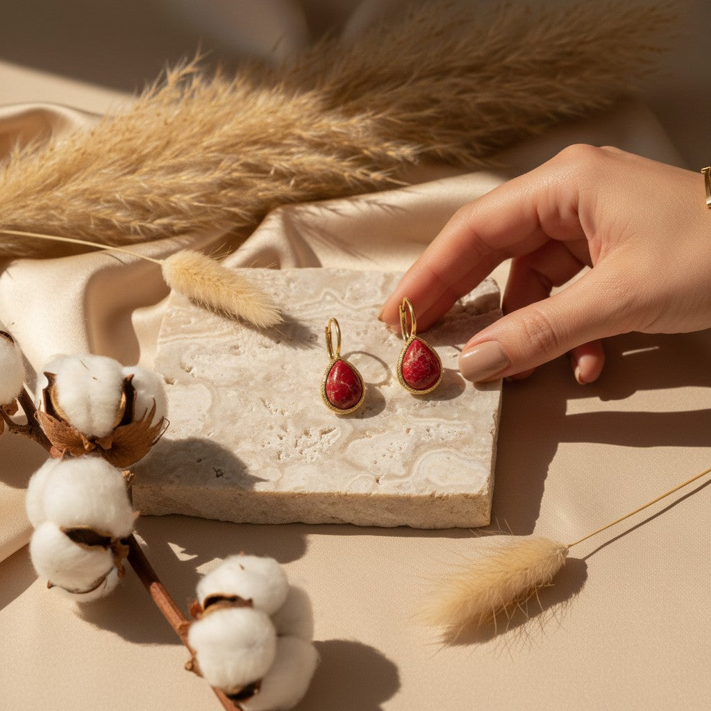 Jasper Red Stone Drop Earrings