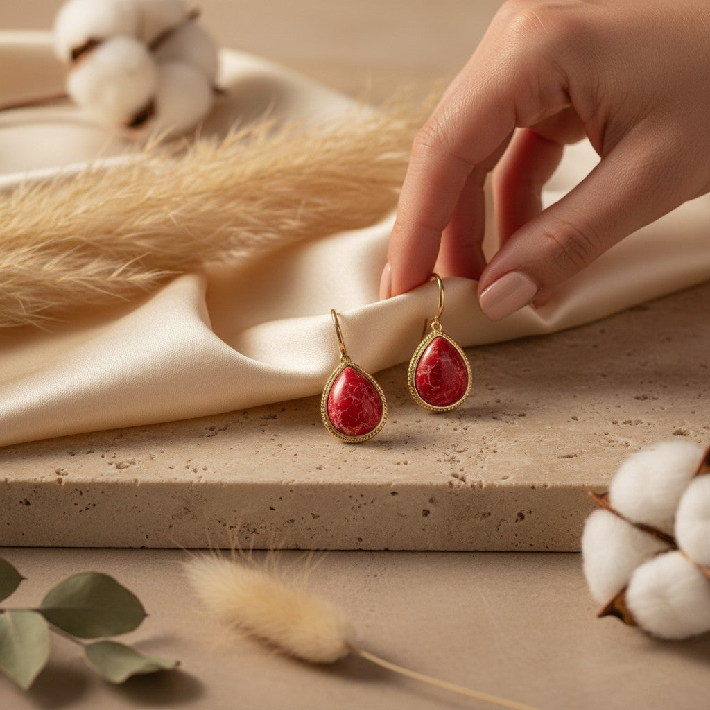 Jasper Red Stone Drop Earrings