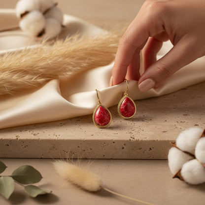 Jasper Red Stone Drop Earrings