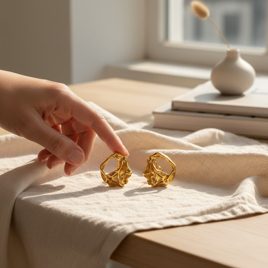 Foglia Crushed Gold Hoop Earrings