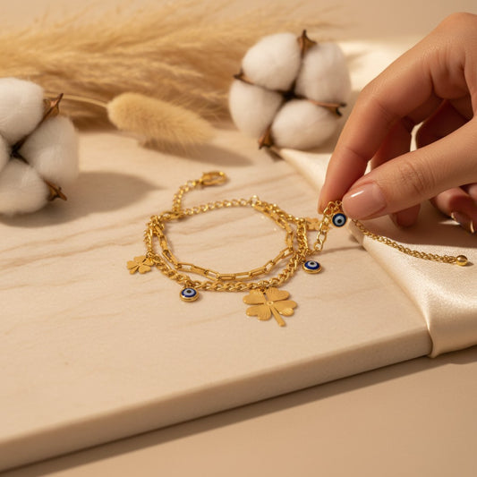 Fortuna Layered Clover & Evil Eye Bracelet