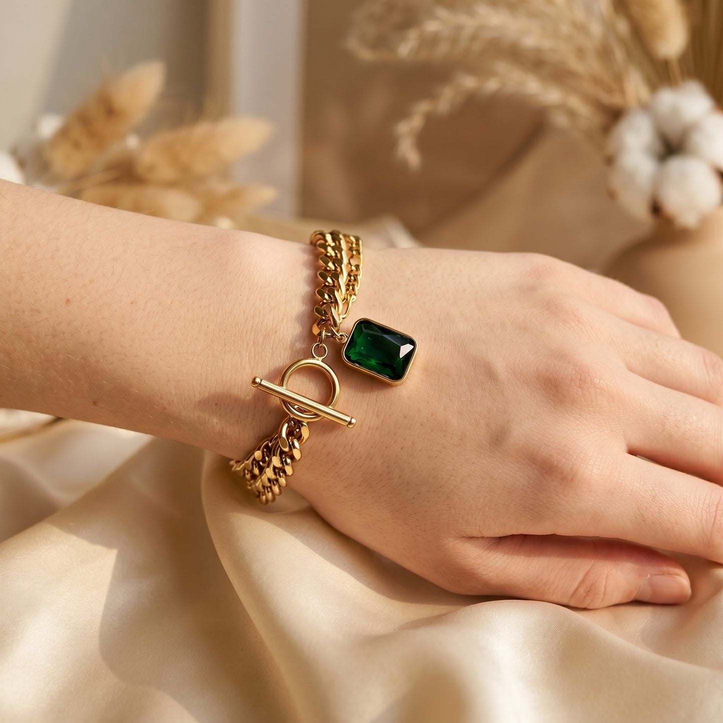Smeraldo Green Cubic Zirconia Chain Bracelet