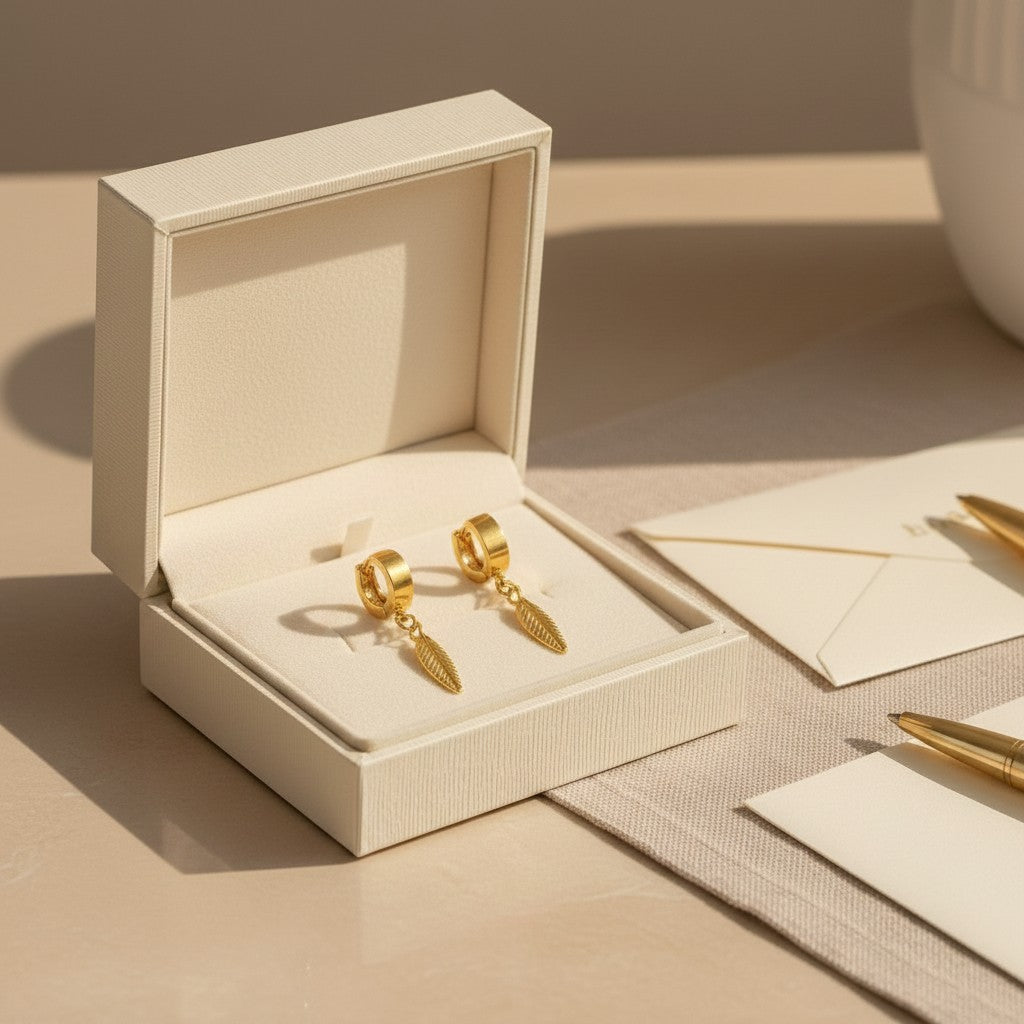 Piuma Feather Drop Hoop Earrings
