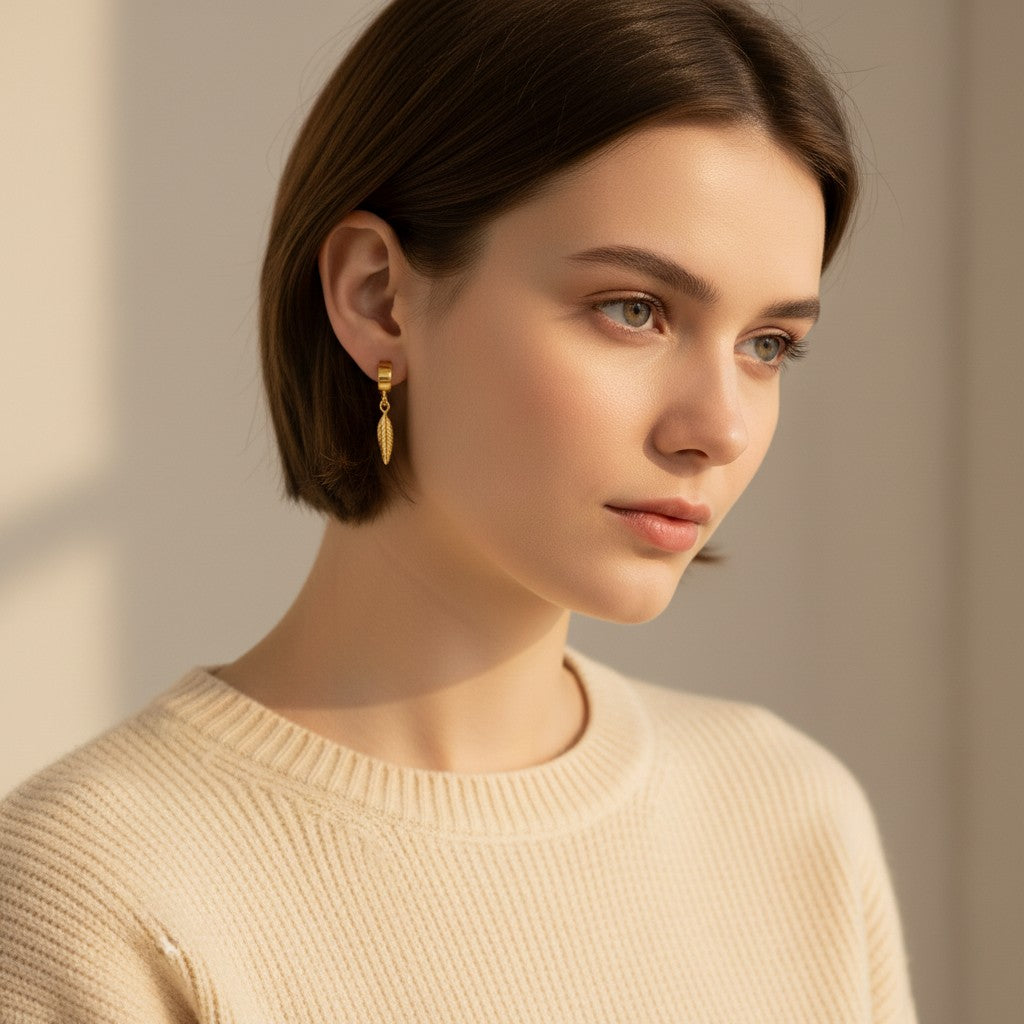 Piuma Feather Drop Hoop Earrings