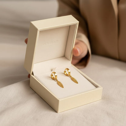 Piuma Feather Drop Hoop Earrings