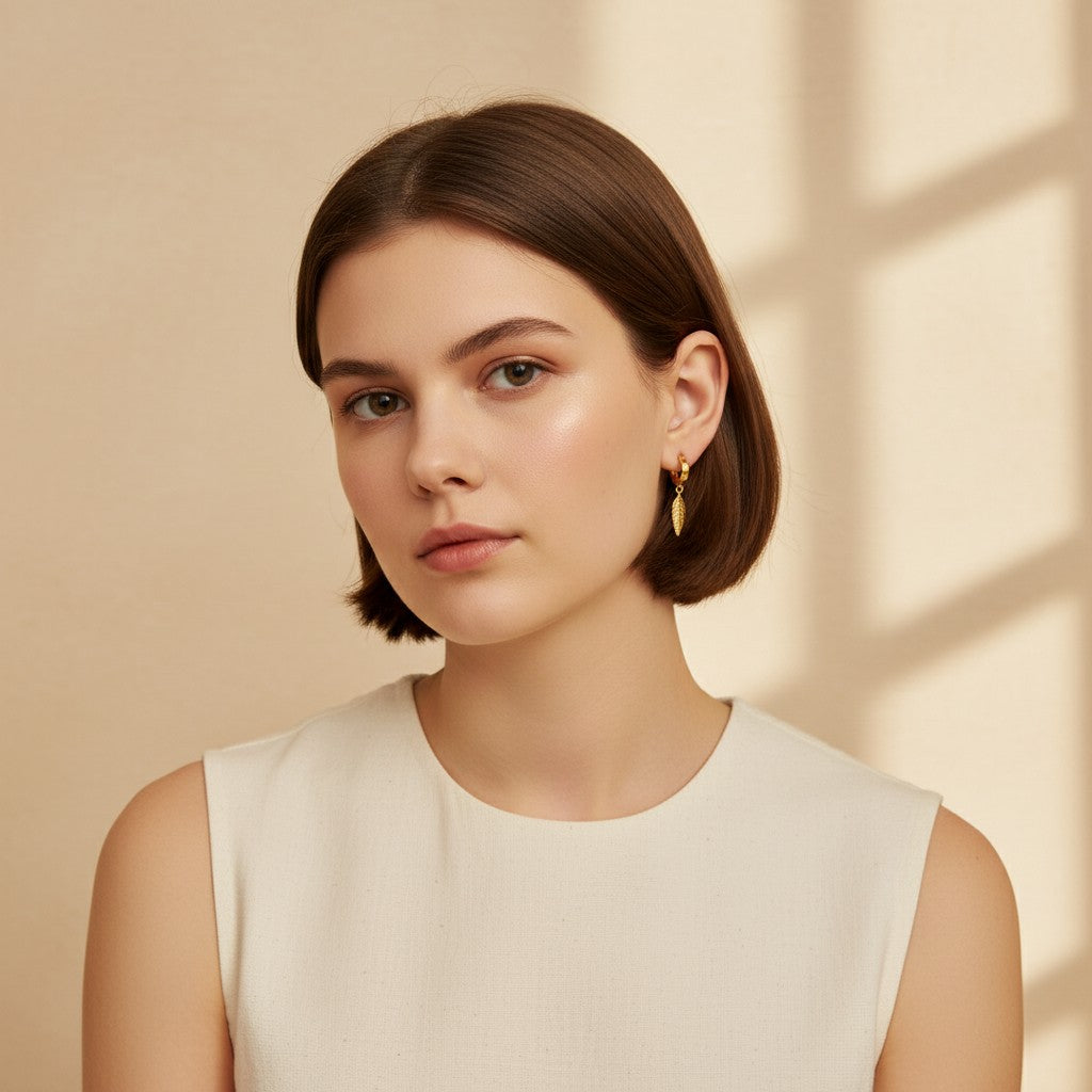 Piuma Feather Drop Hoop Earrings