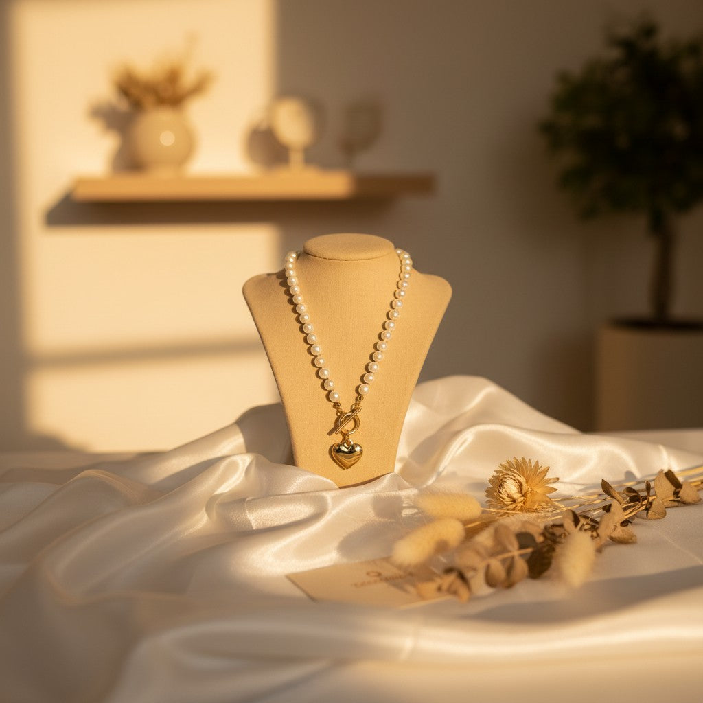 Perla Pearl & Gold Heart Necklace