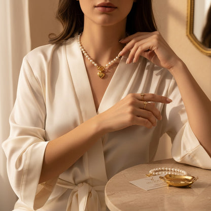 Perla Pearl & Gold Heart Necklace