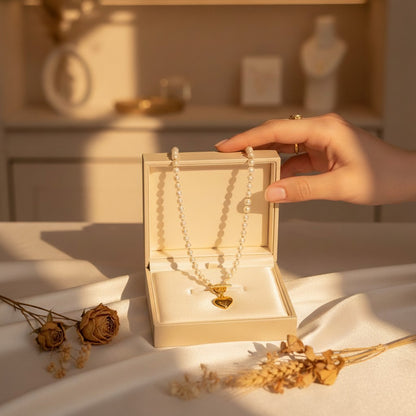 Perla Pearl & Gold Heart Necklace