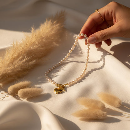 Perla Pearl & Gold Heart Necklace
