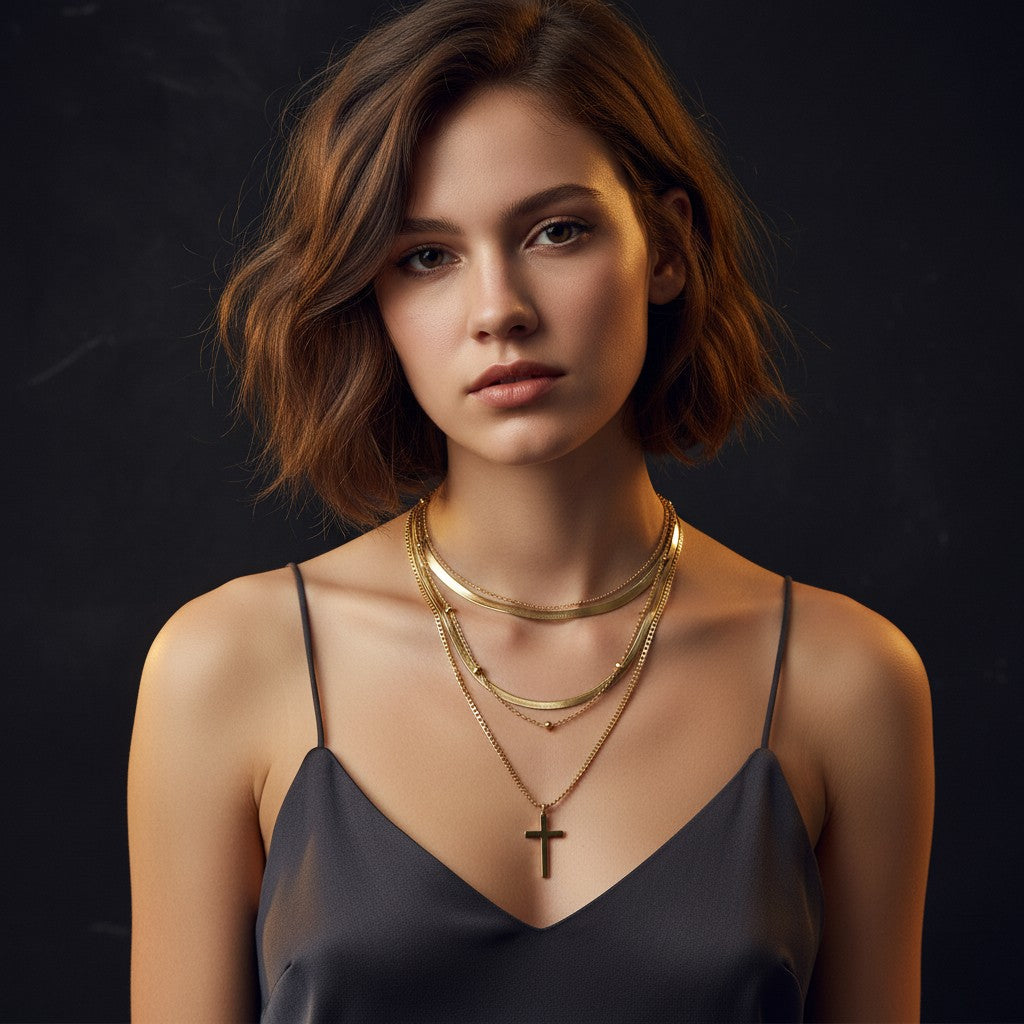 Trinita Triple Chain Cross Necklace