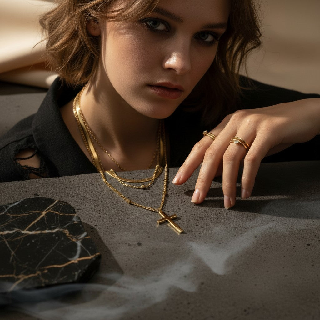 Trinita Triple Chain Cross Necklace