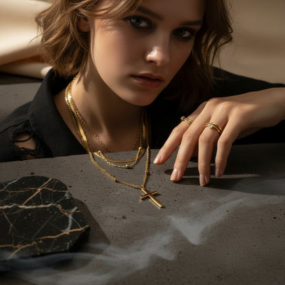 Trinita Triple Chain Cross Necklace