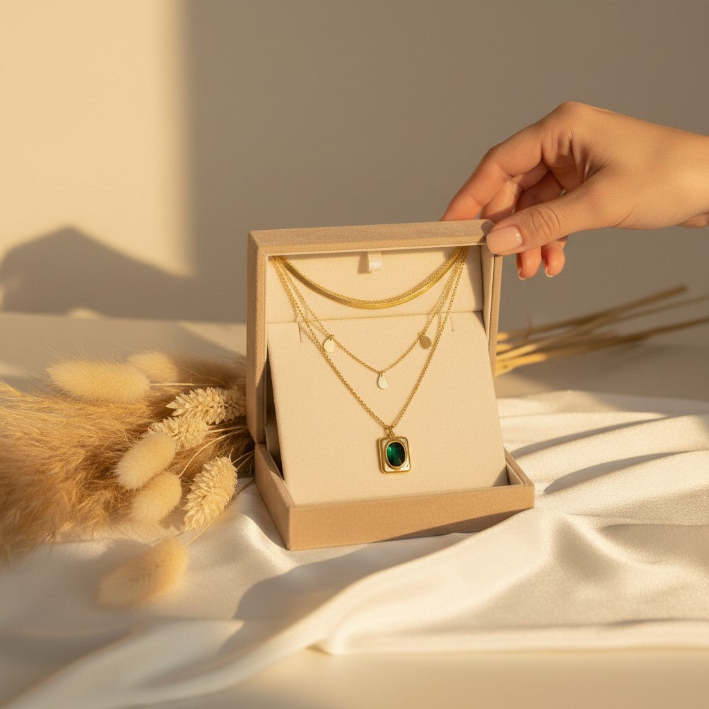 Quadro Layered Gold & Green Pendant Necklace