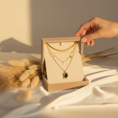 Quadro Layered Gold & Green Pendant Necklace