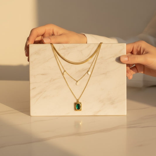 Quadro Layered Gold & Green Pendant Necklace