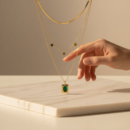 Quadro Layered Gold & Green Pendant Necklace