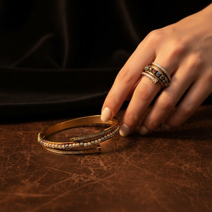 Sentiero Dark Stone Bangle & Ring Set