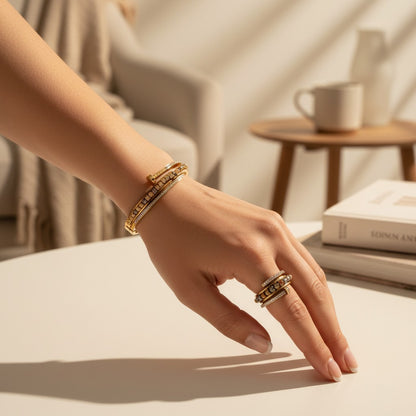 Sentiero Dark Stone Bangle & Ring Set