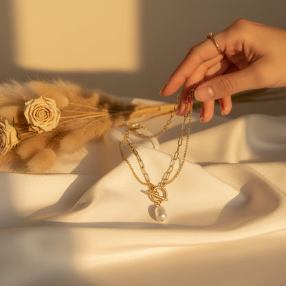 Barocco T-Bar Layered Pearl Necklace