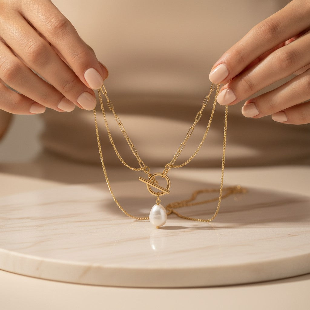 Barocco T-Bar Layered Pearl Necklace