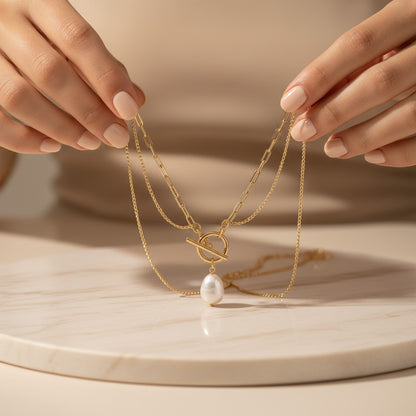 Barocco T-Bar Layered Pearl Necklace