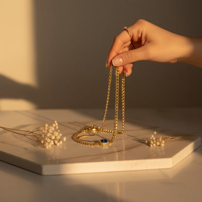 Reale Cuban Chain & Blue Stone Layered Necklace