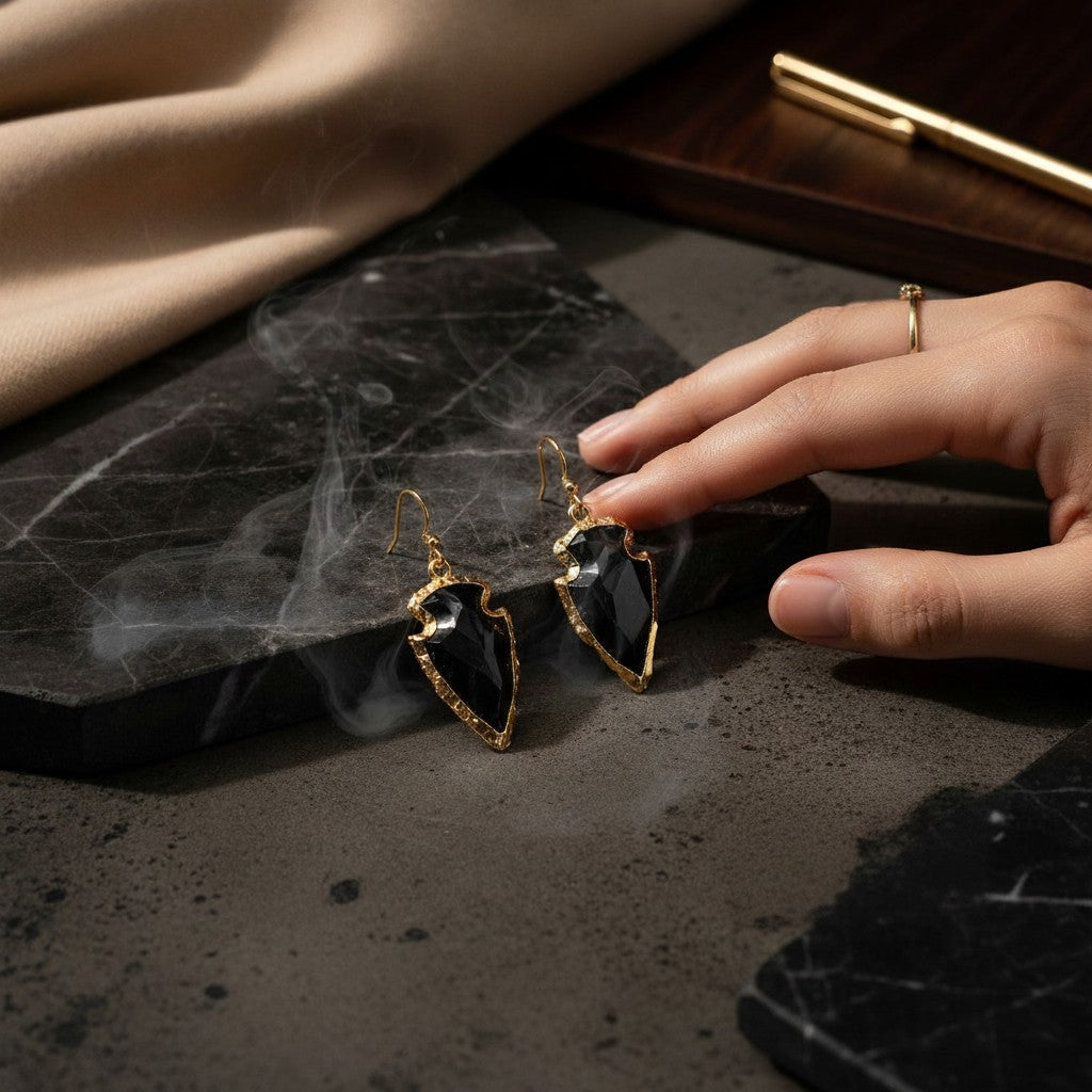 Obsidian Arrow Earrings