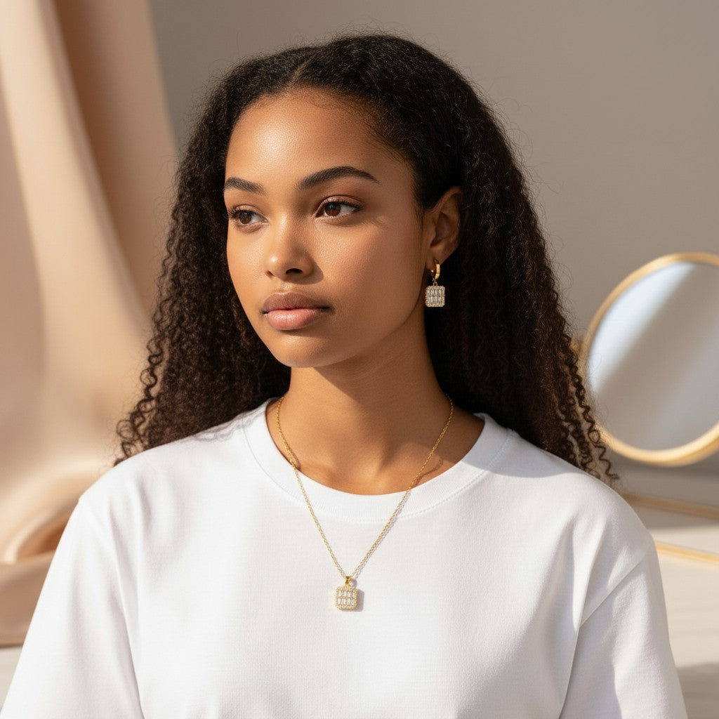 Brillante Cubic Zirconia Hoop Earrings & Pendant Set