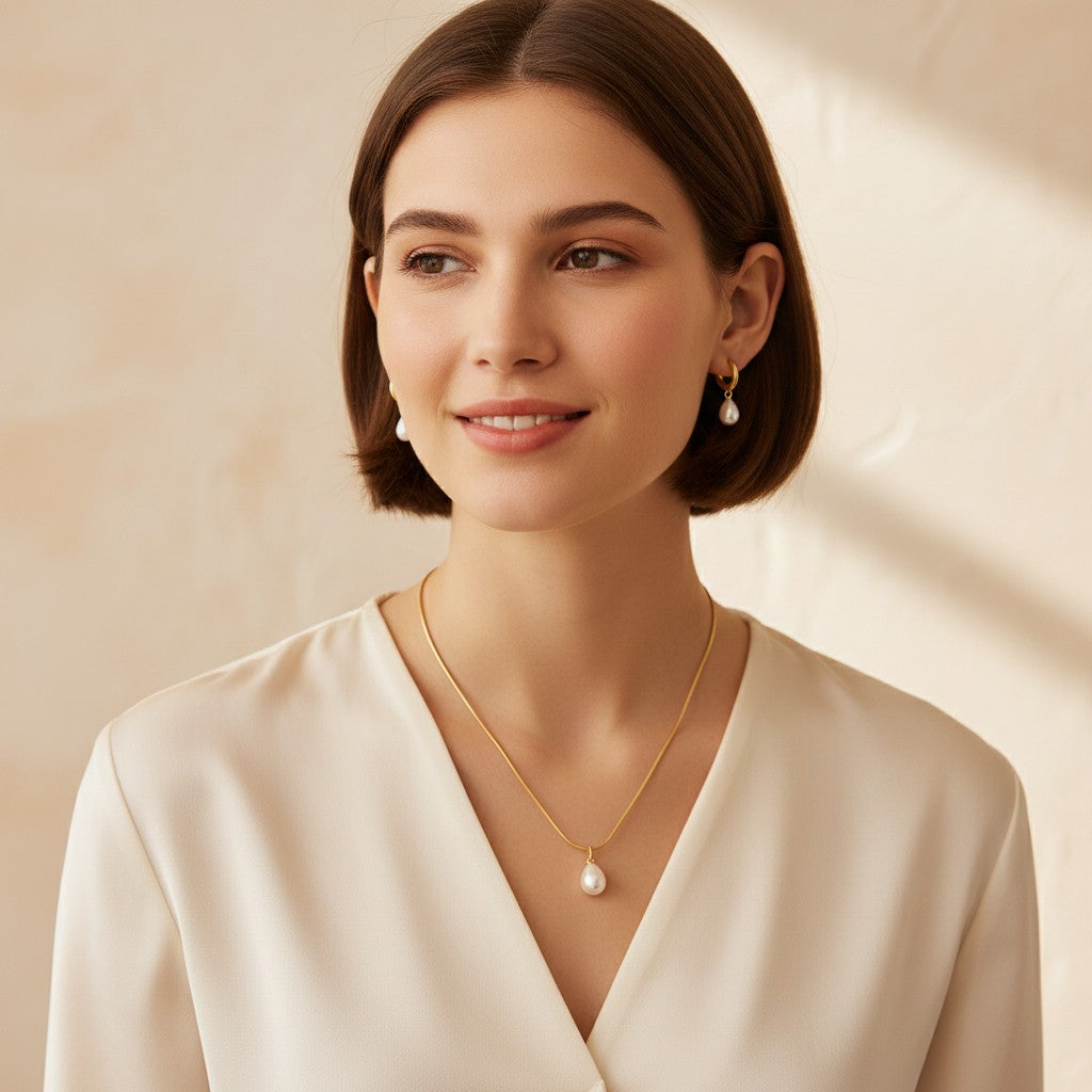 Perla Baroque Pearl Earrings & Necklace Set