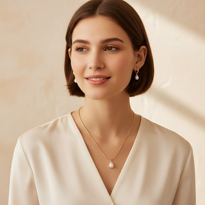 Perla Baroque Pearl Earrings & Necklace Set
