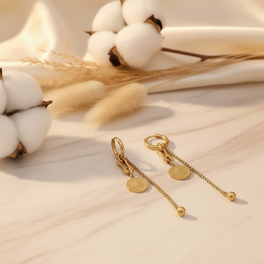 Moneta Coin & Chain Drop Earrings