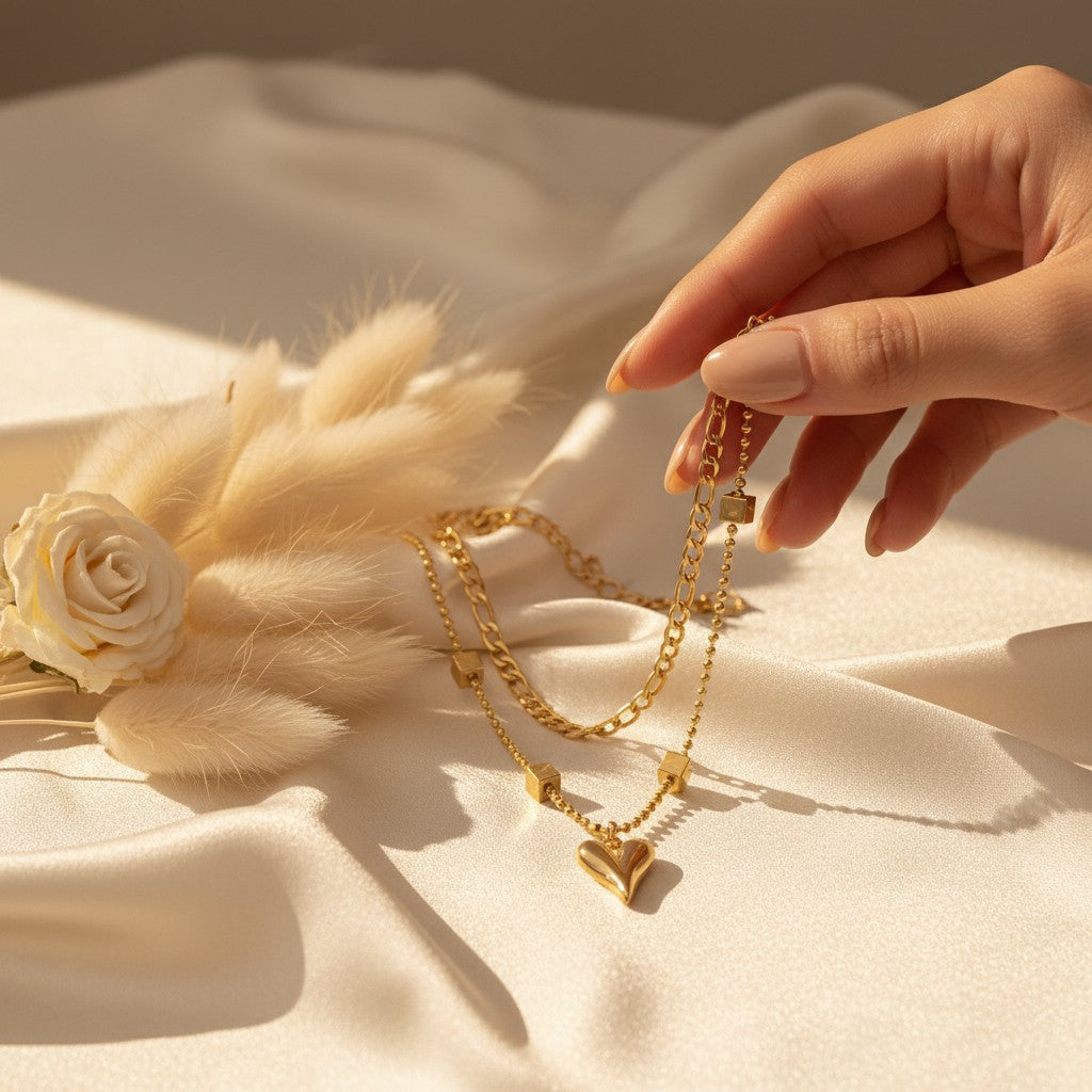 Croce Figaro Chain & Heart Layered Necklace