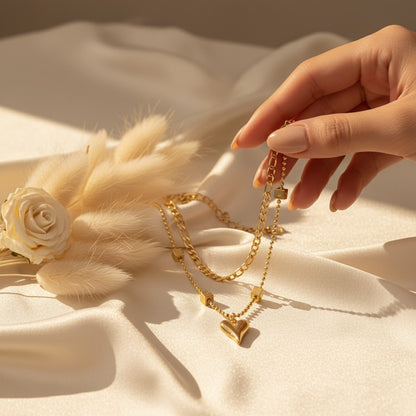 Croce Figaro Chain & Heart Layered Necklace