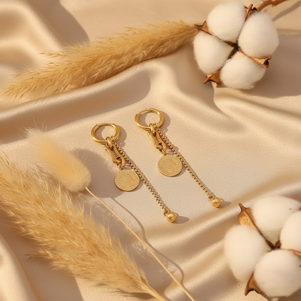 Moneta Coin & Chain Drop Earrings