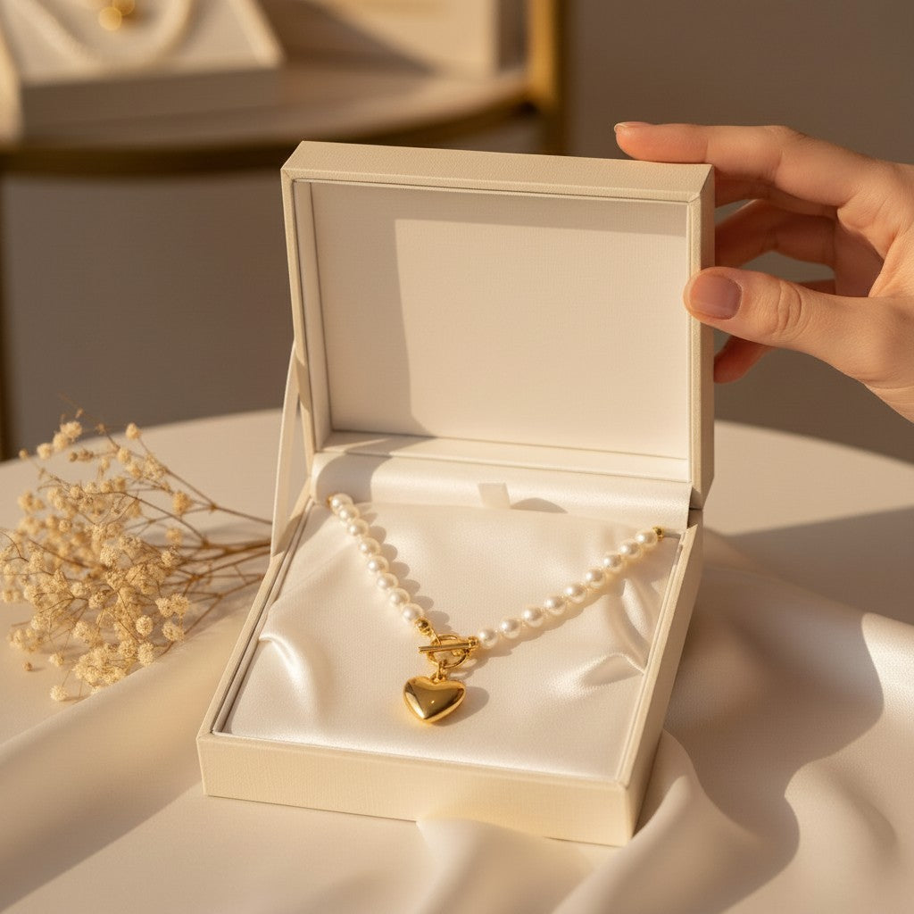Perla Pearl & Gold Heart Necklace