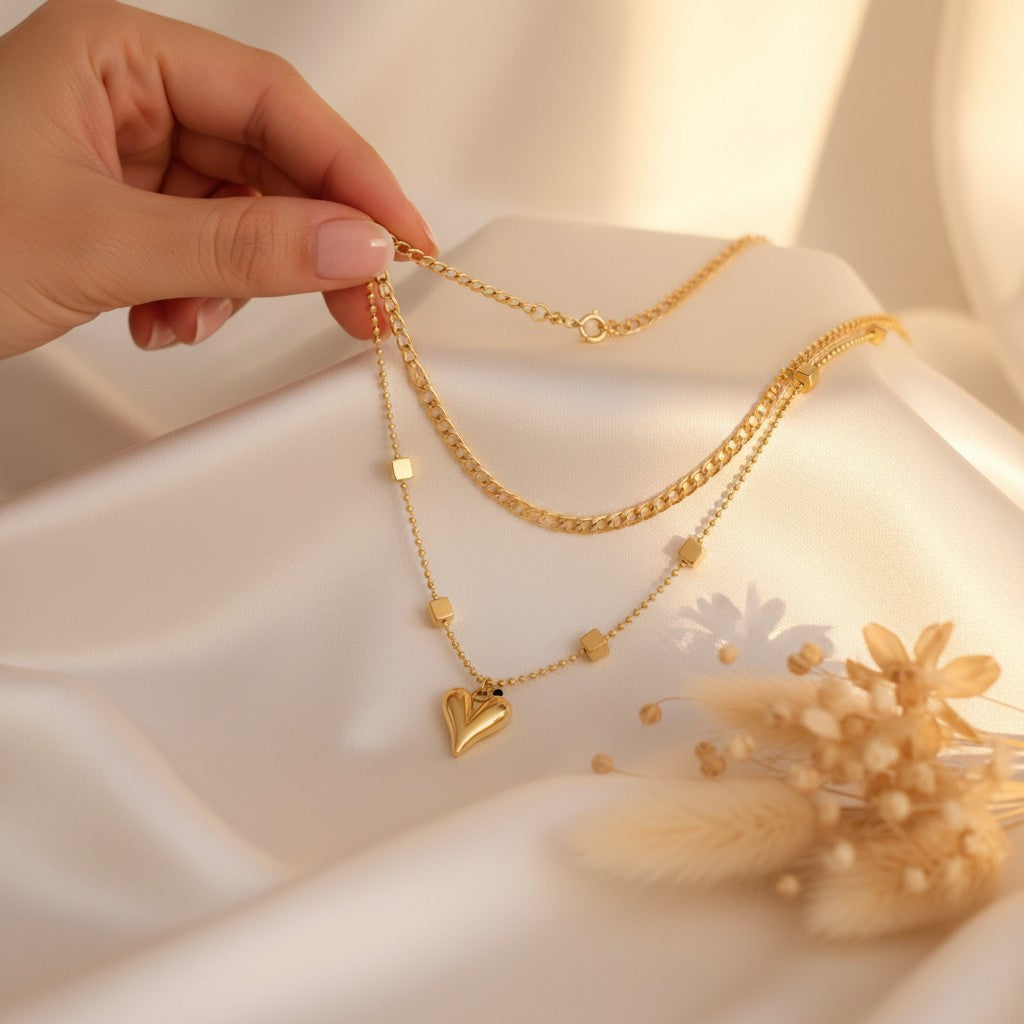 Croce Figaro Chain & Heart Layered Necklace