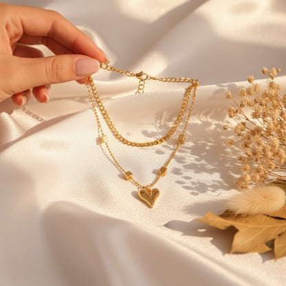 Croce Figaro Chain & Heart Layered Necklace