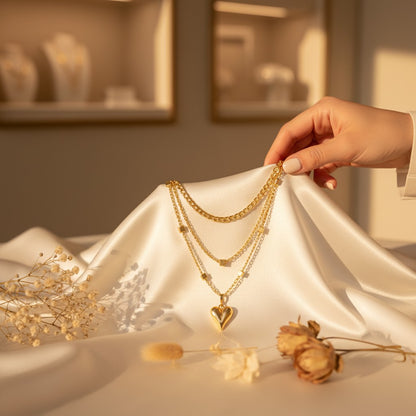 Croce Figaro Chain & Heart Layered Necklace