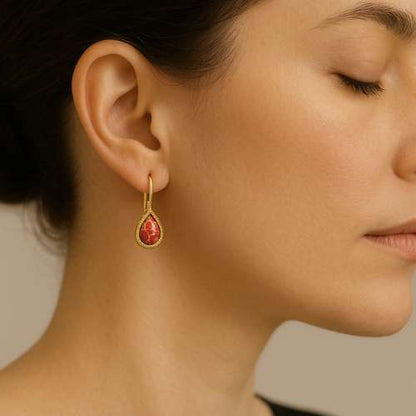 Jasper Red Stone Drop Earrings