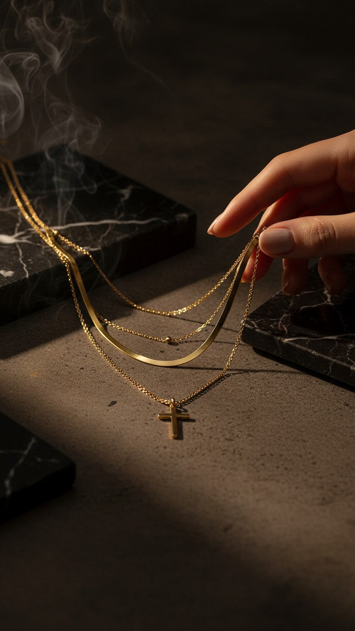 Trinita Triple Chain Cross Necklace